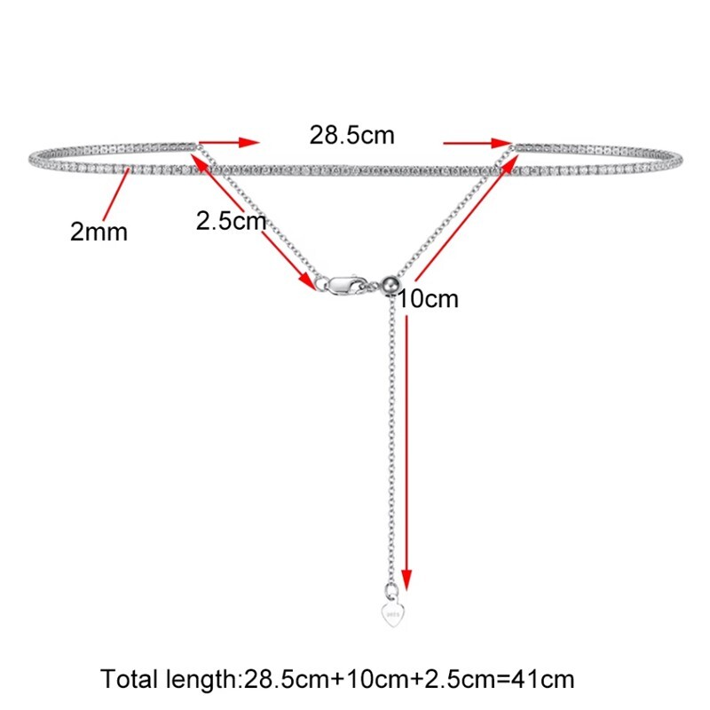 2mm D Color VVS1 Moissanite Women Tennis Chain Necklace S925 Silver Pass Tester