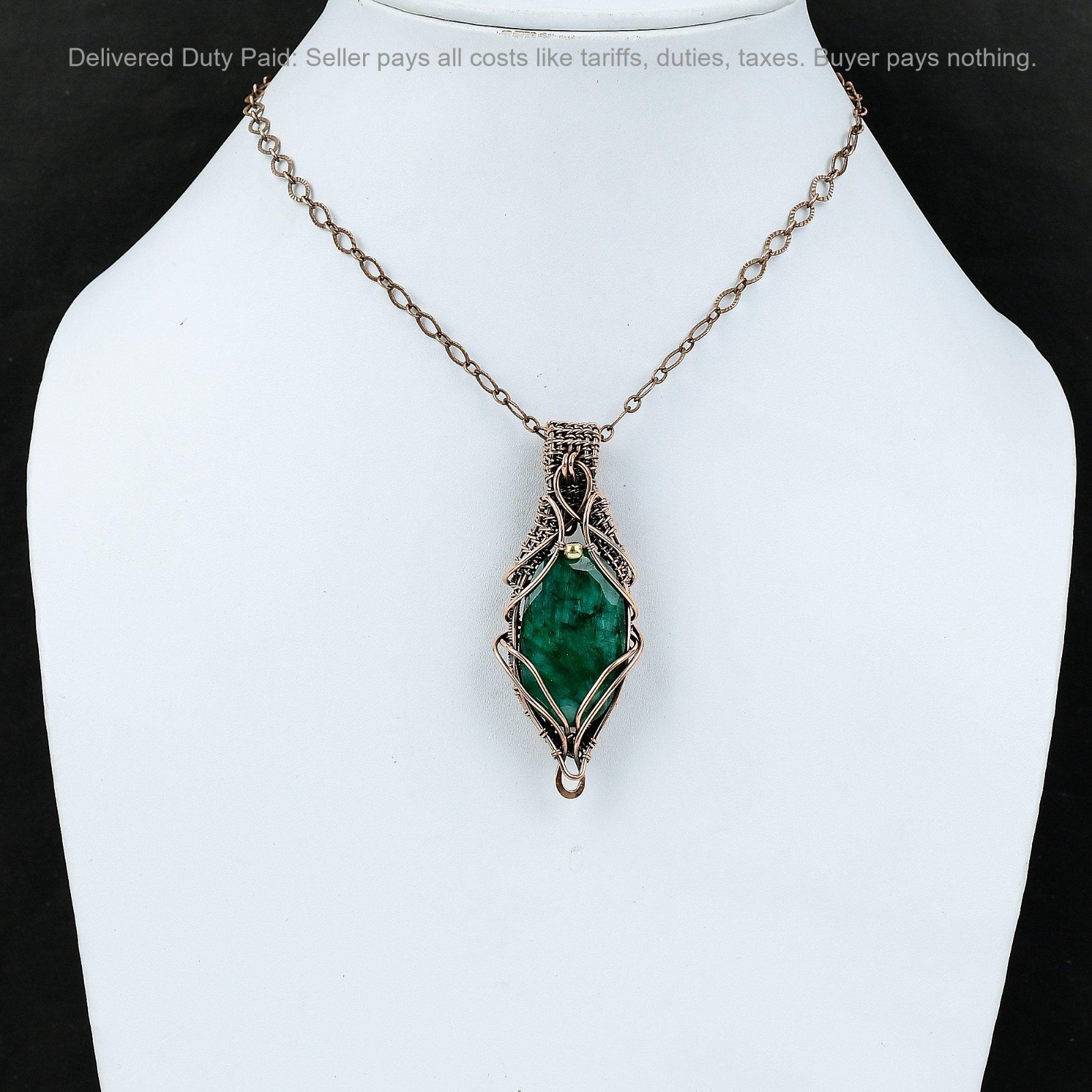 Faceted Zambian Emrald Stone Wife Wire Wrapped Birthday Pendant Jewelry Copper