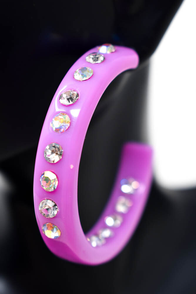 2″ LAVANDER HOOPS AB/CLEAR (INNER & OUTER) RHINESTONES LADIES FASHION EARRINGS