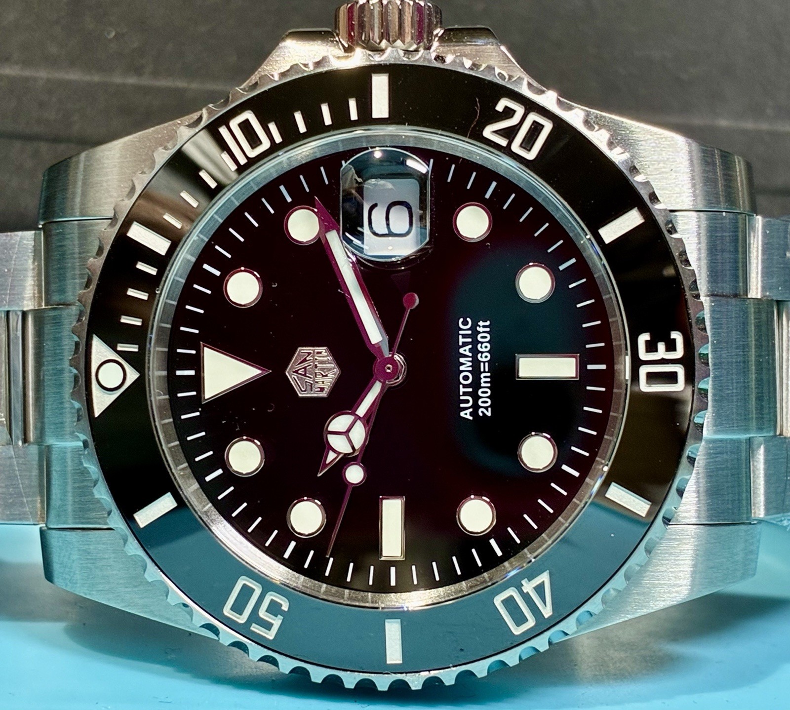 SAN MARTIN WATER GHOST 40MM ST2130 AUTO HI BEAT BLACK ENAMEL SAPPHIRE CERAMIC