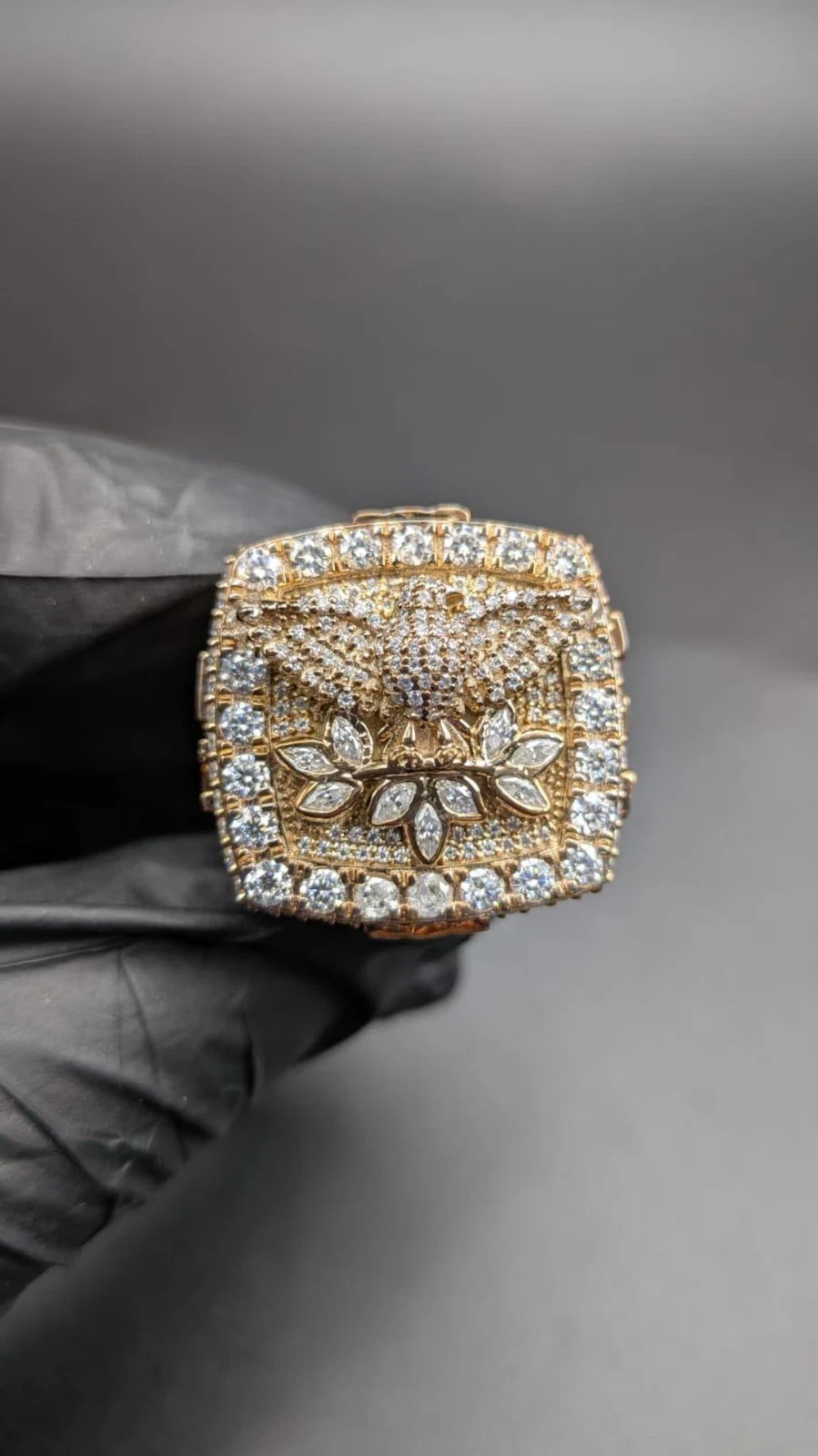 5TCW Round Lab Created Diamond Men’s Custom Eagle Statement Ring 14k Gold Plated