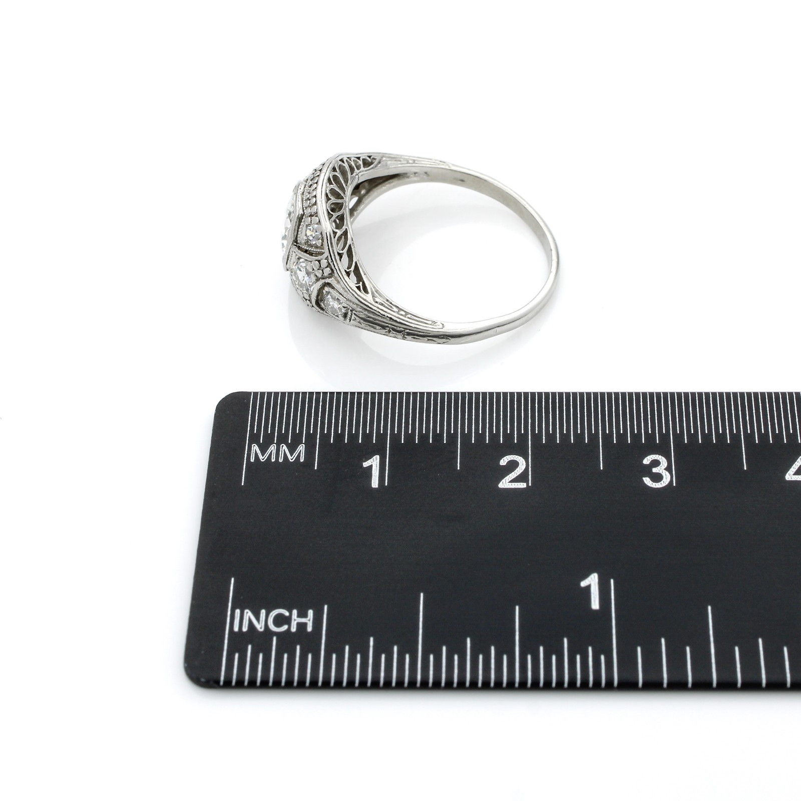 Art Deco Platinum 900 Die Struck Diamond Sz. 5 Ring #E96881-1