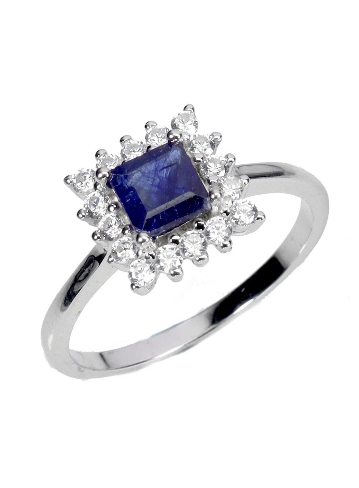 Exquisite Natural Blue Sapphire w/ Starburst Halo 925 Sterling Silver Ring Sz 8