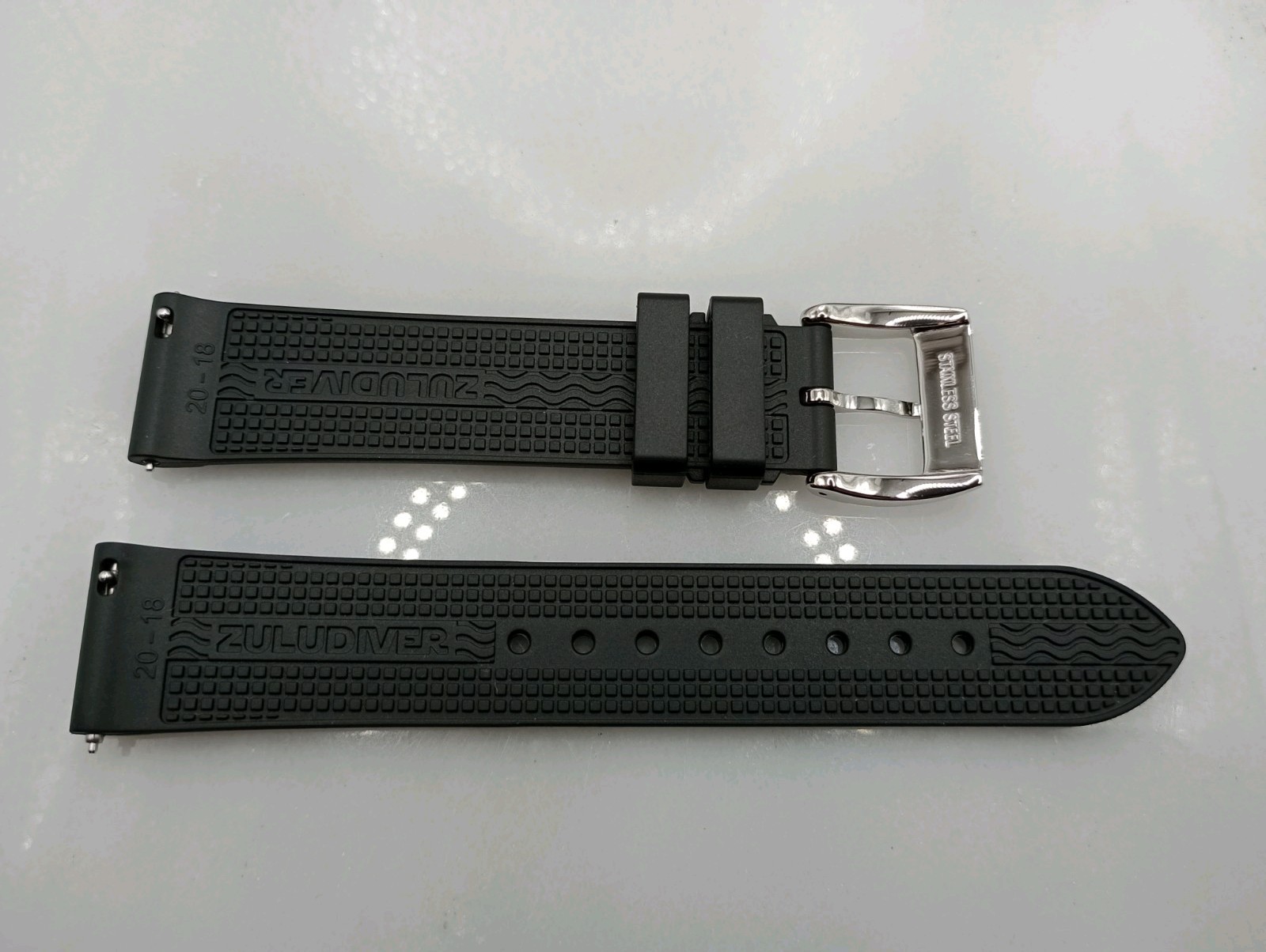 New 20mm Watchgecko Zuludiver HNBR Rubber Watch Strap Black Quick Release 6B360