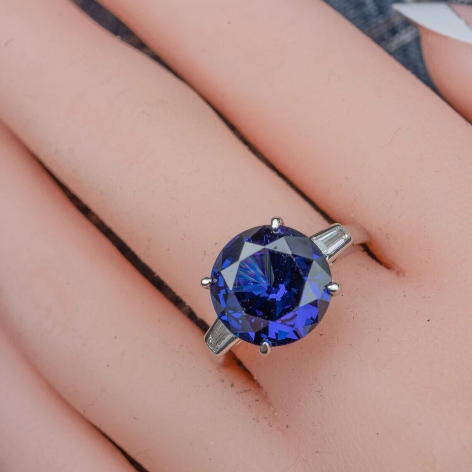 4.30 Ct Round Natural Sapphire & Diamond Wedding Ring 950 Platinum Size 6 7 8 9