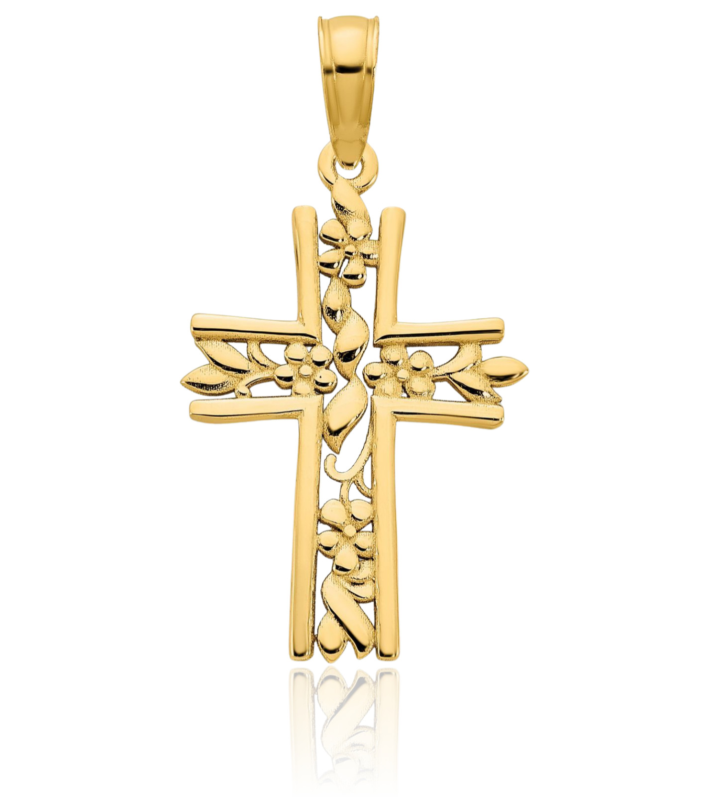 14K Solid Yellow Gold Medium Cross Pendant Necklace 23.4mm 7/8 inch Polished,