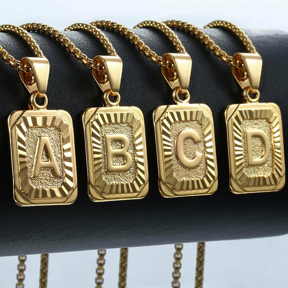 Gold Plated 26 Letter Pendant Necklace 16″ Stainless Steel Box Chain Choker Gift