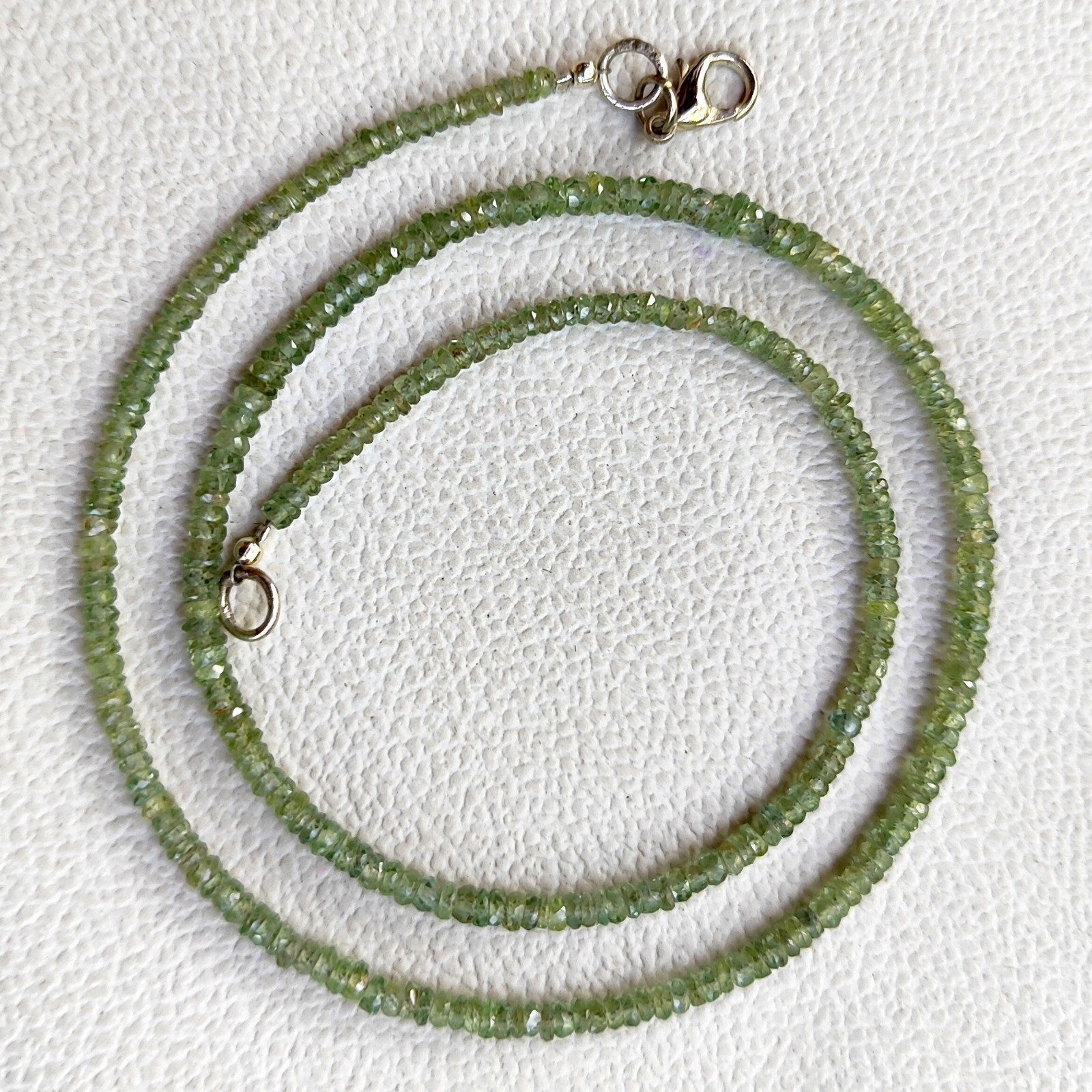 Australia Green Sapphire Faceted Rondelle 3-4.5mm Gemstone Beads 17″ Necklace