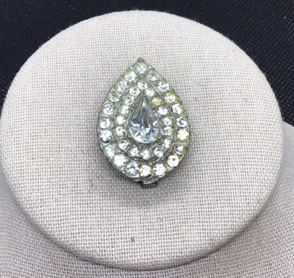 Vintage Silver Tone Costume Clear Glass & Rhinestone Tear Drop Pin “AS IS” A705