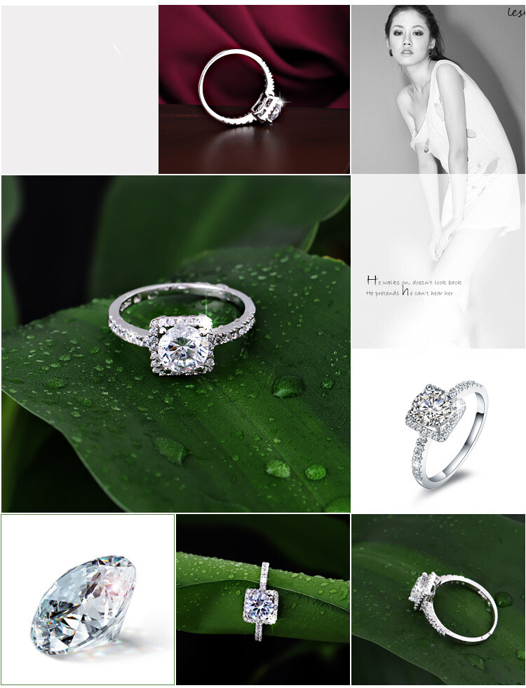 925 Sterling Silver Square Diamond Created Women’s Wedding Engagement Ring R8