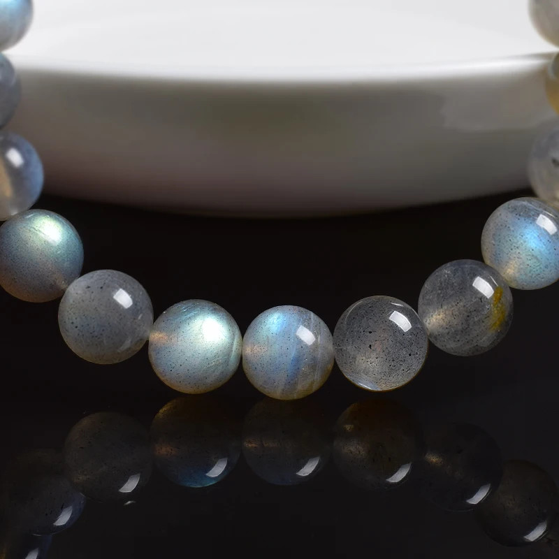 Labradorite Bracelet Round Beaded Band Flash Spectrolite Moonstone 1 Pc
