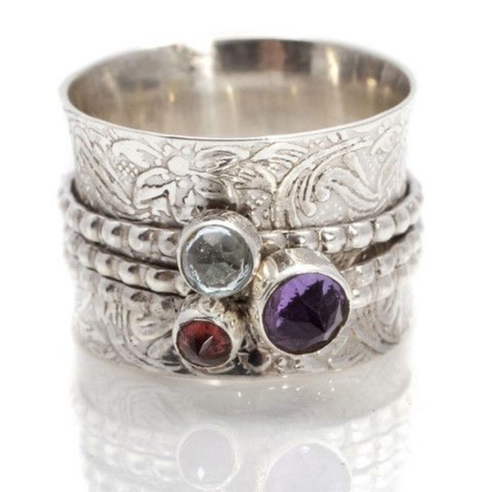 Multi Stone Ring 925 Sterling Silver Ring Handmade Spinner Silver Spinner Ring
