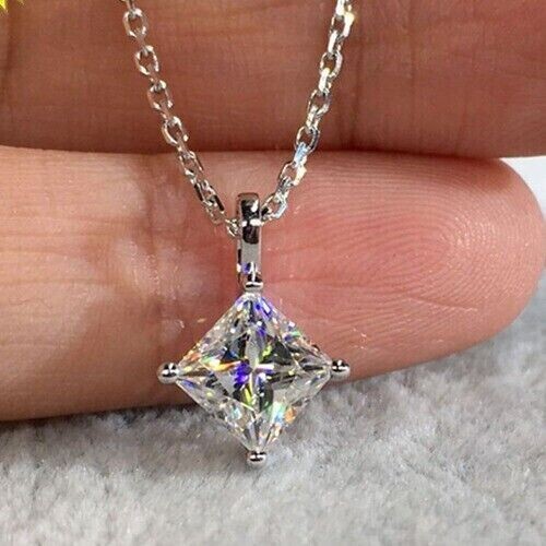 Princess Cut Lab Created Diamond Women’s Wedding 14Ct White Gold Finish Pendant