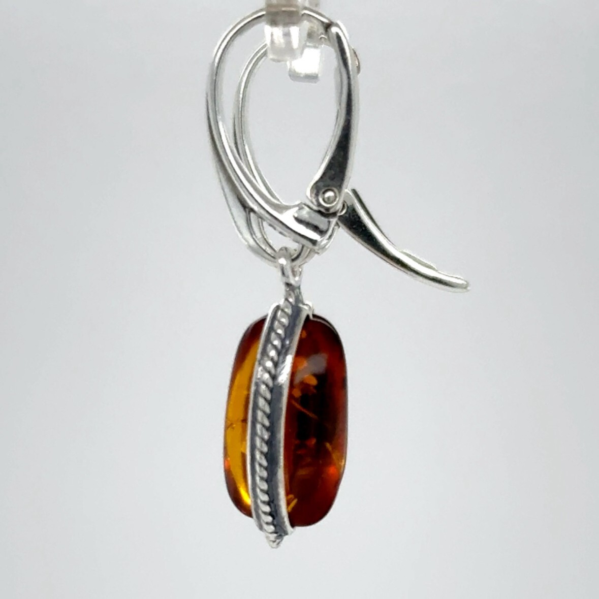 Cognac / Brown BALTIC AMBER Oval Leveback Earrings 925 STERLING SILVER #1591e