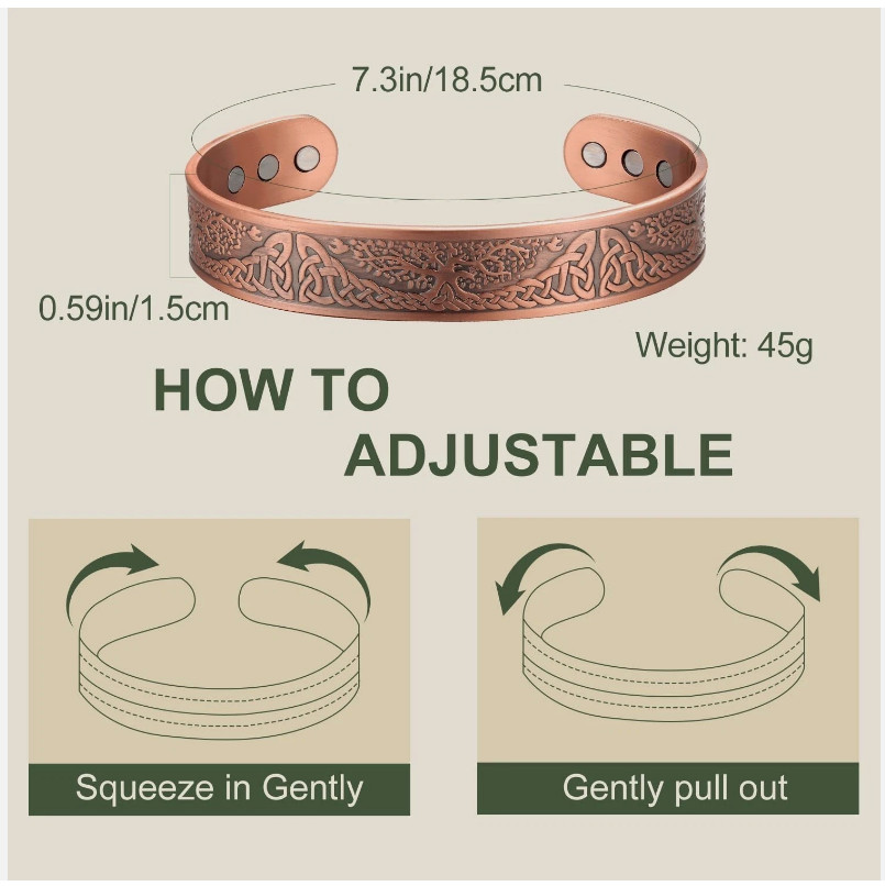 Men’s Bracelet Magnetic Therapy Arthritis Pain Relief Pure Solid Copper Bangle