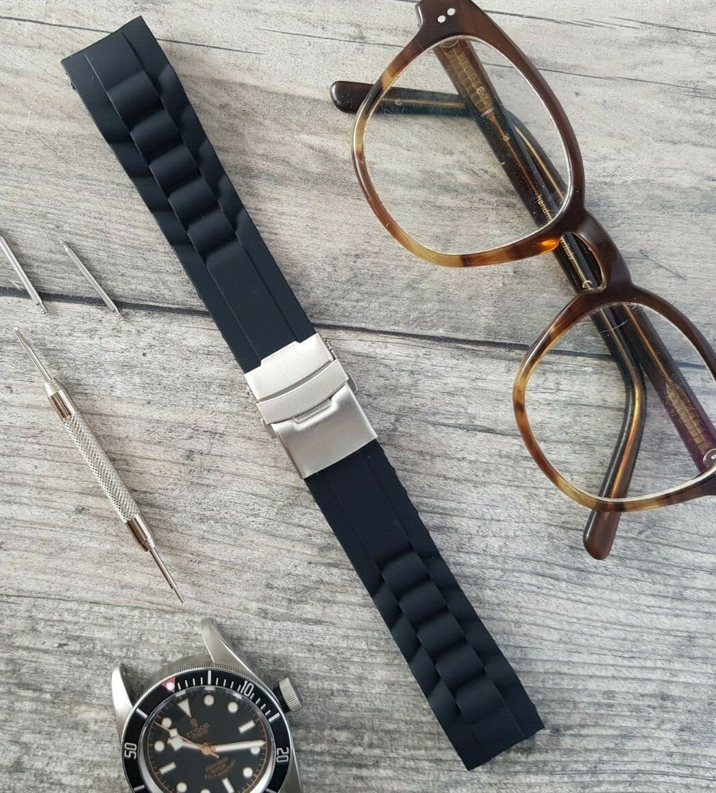 Black Divers Silicone Rubber Watch Strap Band with Tool | 18mm 20mm 22mm