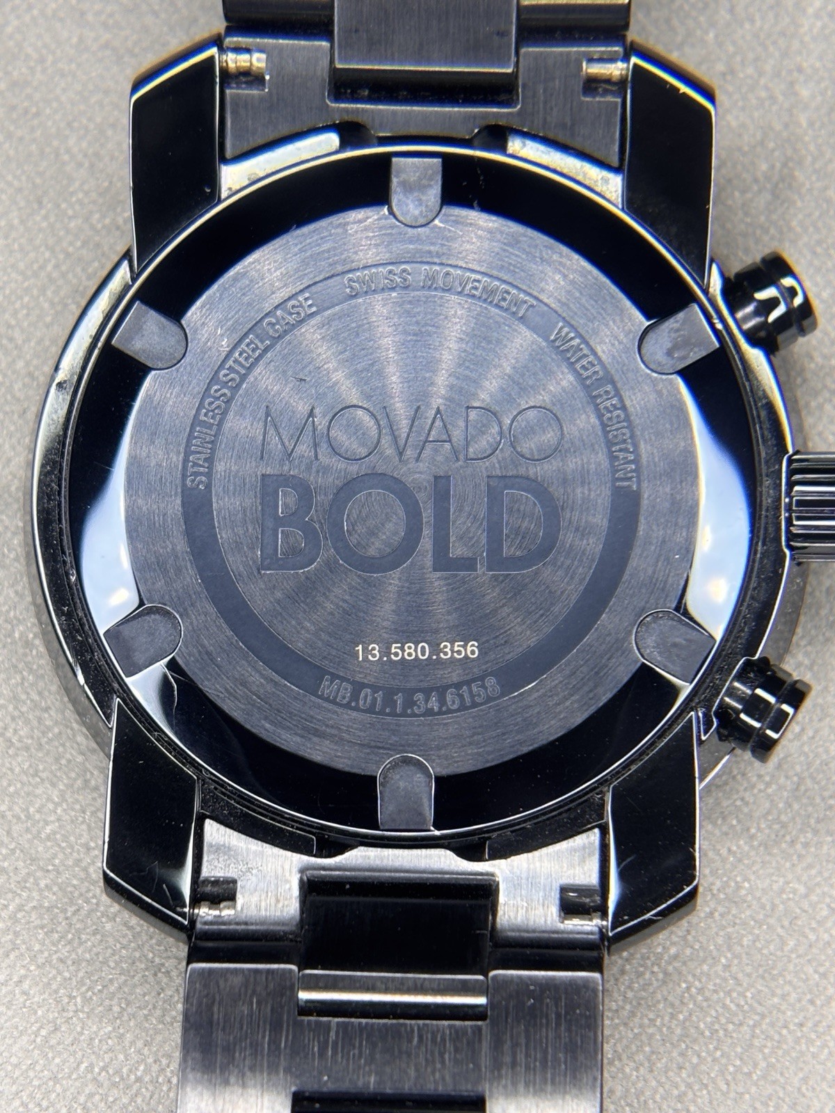 Movado Bold Chronograph MB.01.1.34.6158 Blue Steel Men’s Watch New Battery 7.25″