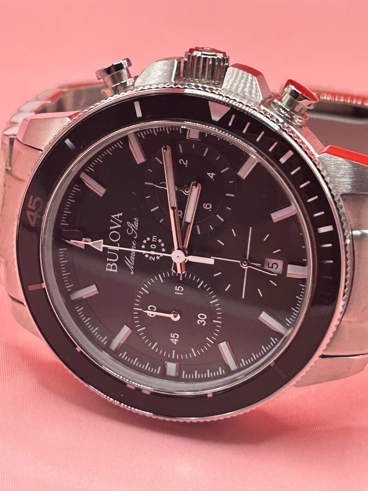 Bulova Marine Star Series C 96B272 Black Dial Stainless Quartz Men’s Watch 45mm