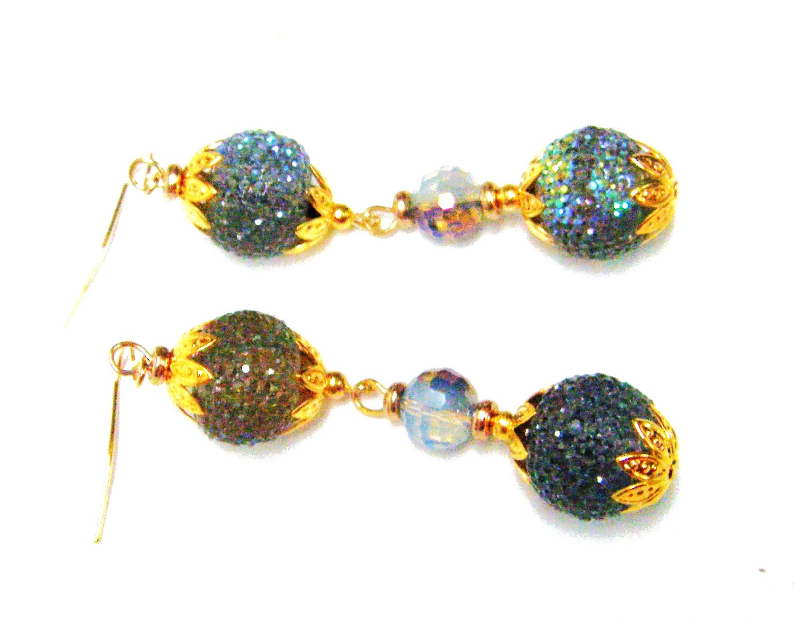 Cornflower Periwinkle Blue Sparkly Glitter Resin Donut Beads w/Gold Accent N/B/E