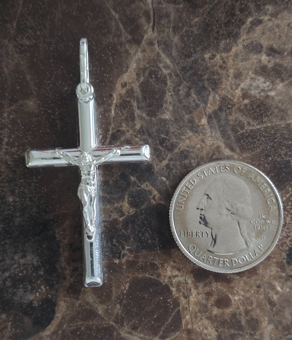 Rhodium Plated Sterling Silver Crucifix Pendant – Large 42 MM