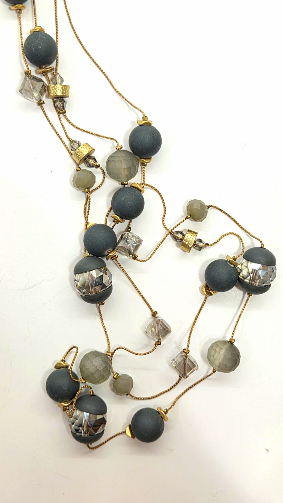 Gold Tone Layered Station Beaded Rope Chain Necklace Glass/Crystal Lobster 34in