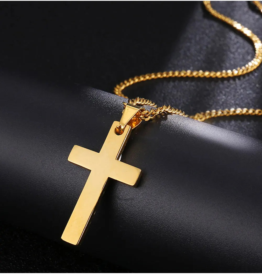 Fashion Stainless Steel Cross Pendant Necklace For Women Men Link Chain Charm