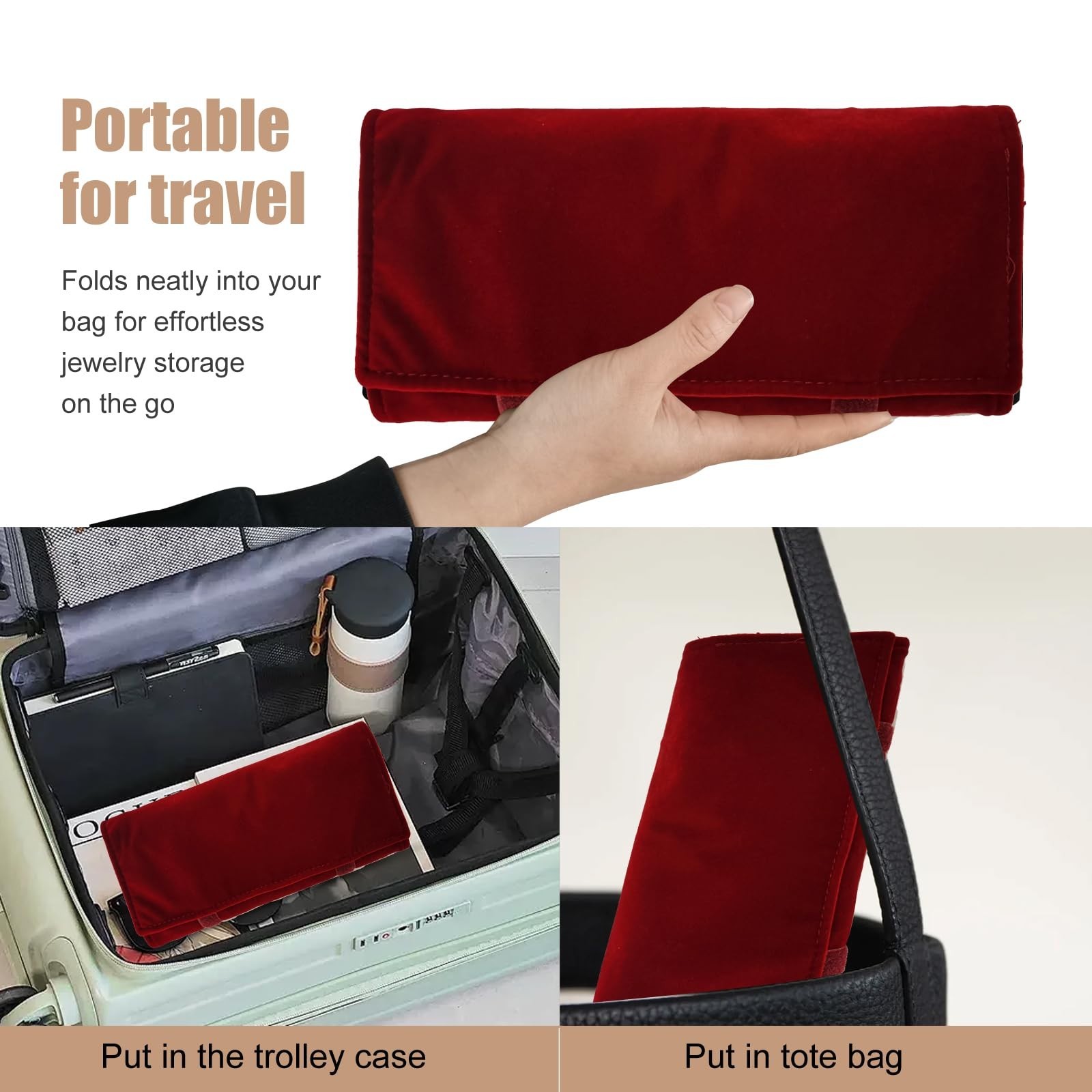 Velvet Travel Jewelry Organizer Case Roll Bag for Necklaces, Bracelets, Earrings