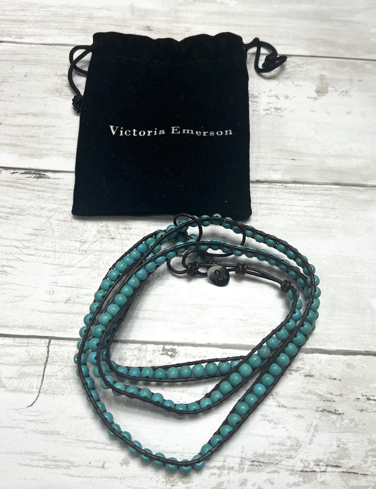 Victoria Emerson Wrap Bracelet Tuquoise Brown Leather