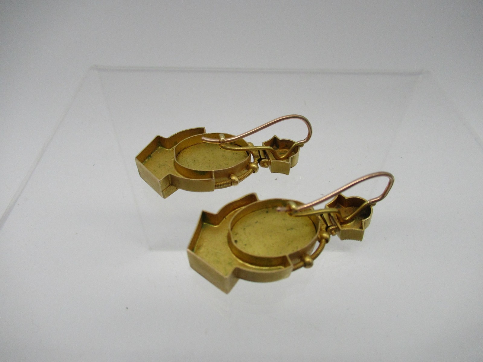 Antique Italian Gold Pietra Dura Floral Mosaic Victorian Pierced Earrings