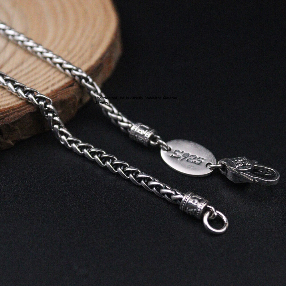 Solid S925 Sterling Silver Chain 3mm Six Words Wheat Link Necklace 17-18g 19.6in