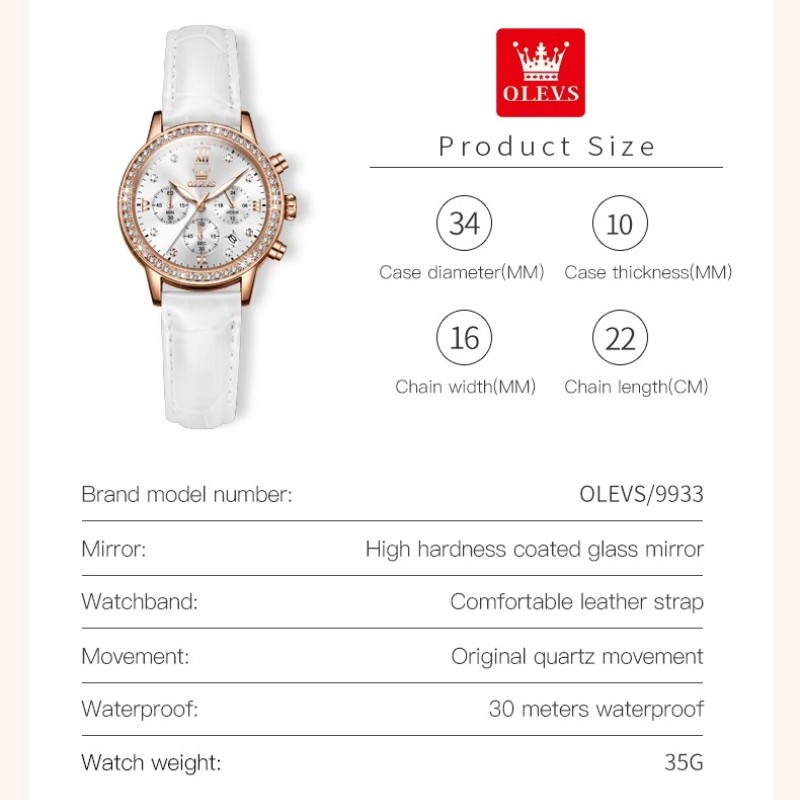 OLEVS Women’s Date Chronograph Wristwatch Luminous Quartz Watch for Ladies