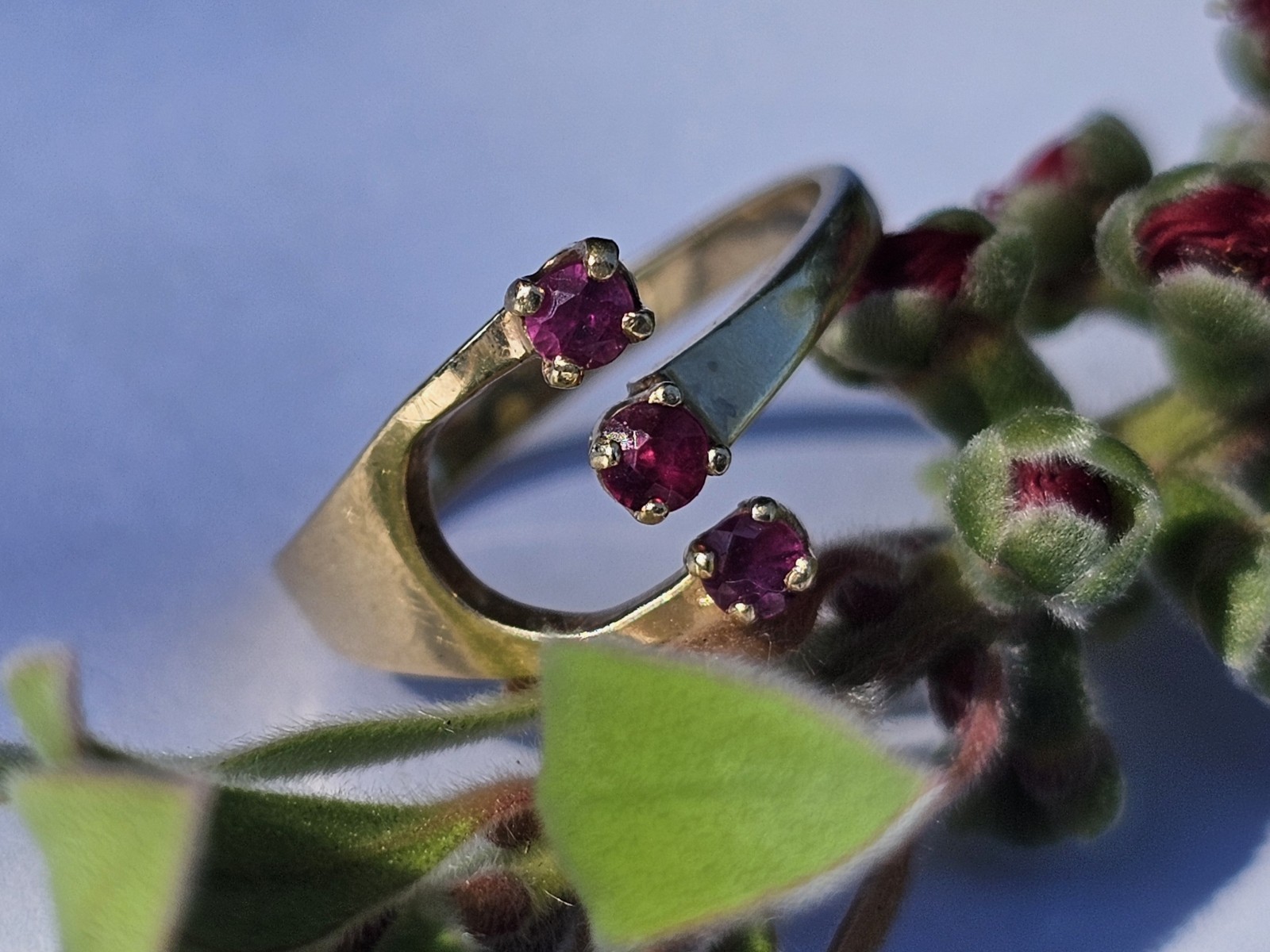 14k Solid Yellow Gold Red Spinel Bypass Gemstone Ring Adjustable 6.25 Size 2.29g