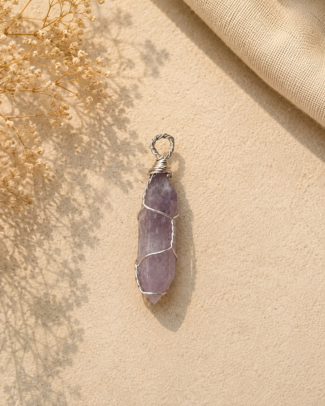 Amethyst Crystal Point Pendant Wire Wrapped Healing Quartz Reiki Necklace