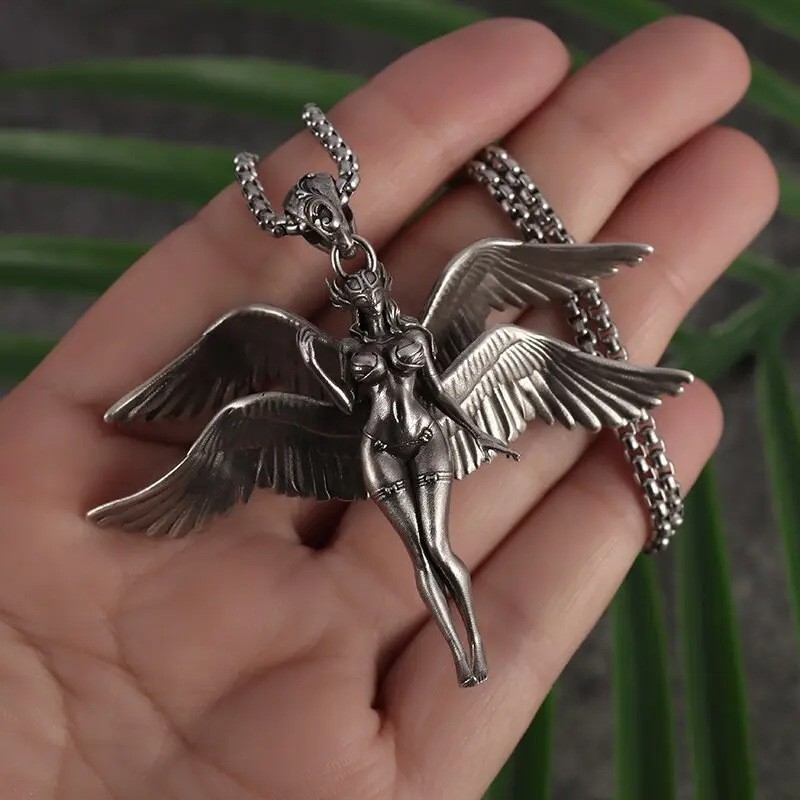 Fashion 3D Alloy Four Wings Angel Pendant Silver Plated Box Chain Necklace 55cm