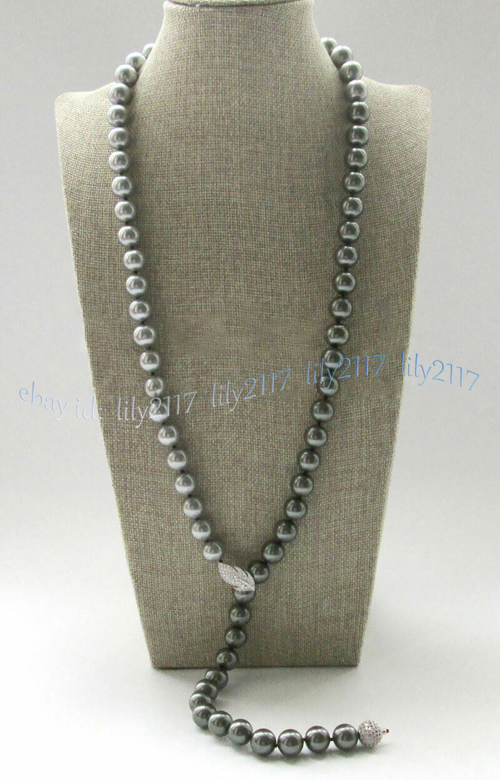 Silver Gray South Sea Shell Pearl Round Beads Necklace 14-50” 8/10/12/14mm