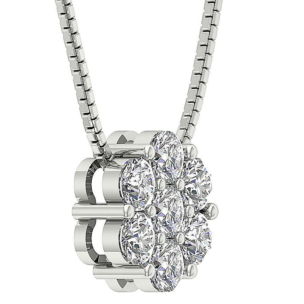 Cluster Pendant Necklace SI1 G 1.60 Carat Round Diamond 14K Rose Gold 11.00 MM
