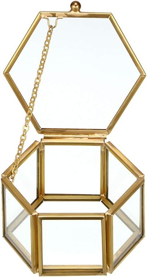 Stylish Vintage Jewelry Box – Gold Glass Keepsake Organizer for Rings & More