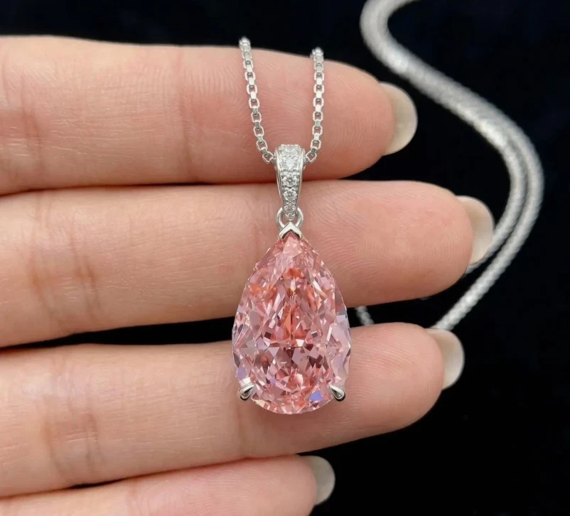 RARE 20 Ct Treated Pear Cut Certified Pink Diamond Pendant, FREE Matching Studs.