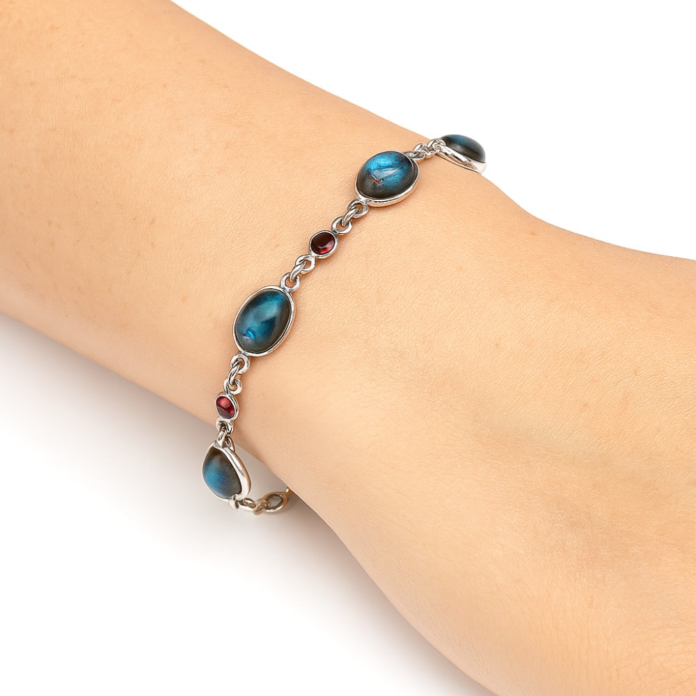 Premium Quality Blue Labradorite & Garnet 925 Silver Bracelet Jewelry B-1006