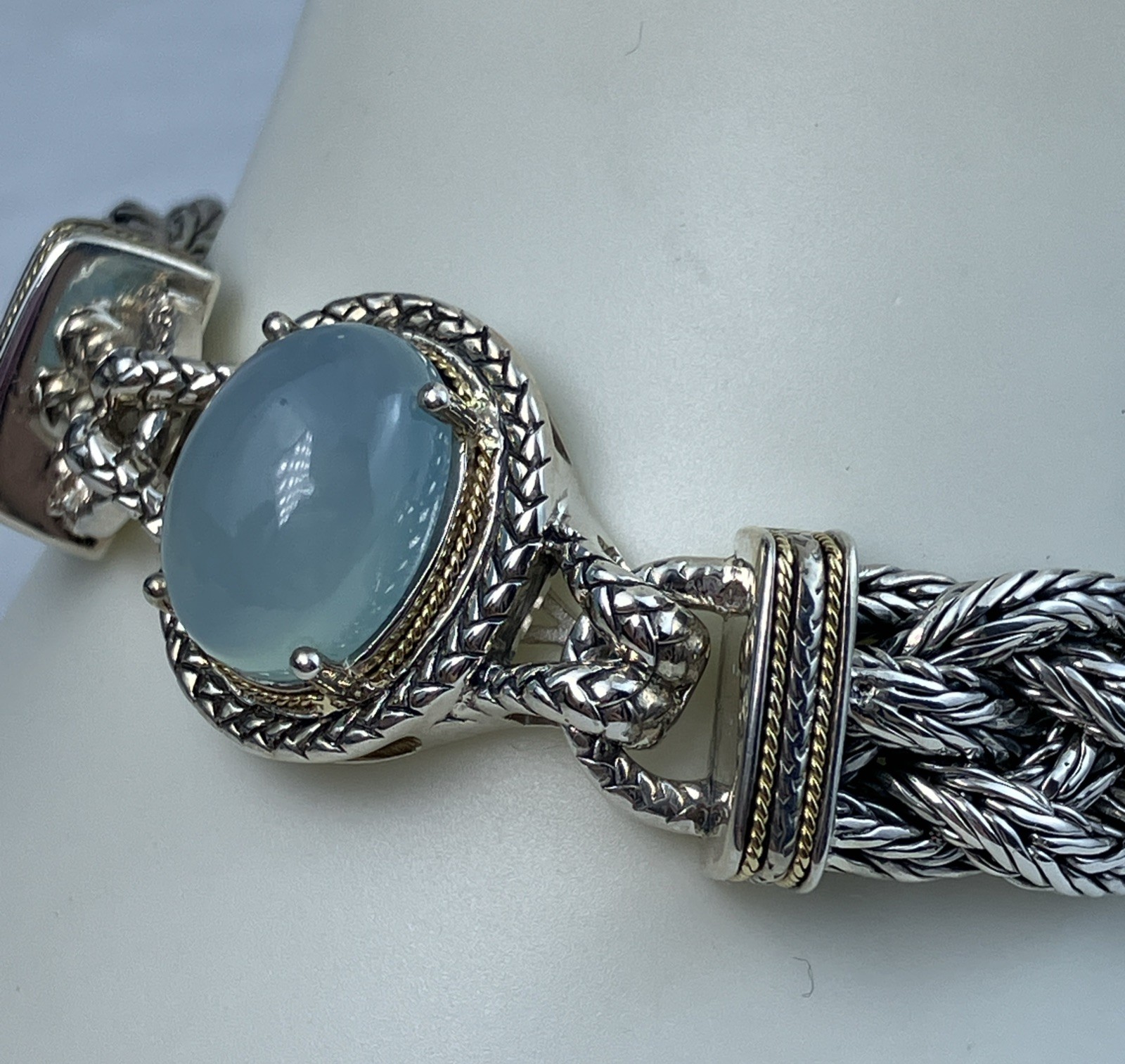 $1.6 K NWT NOS Effy Sterling 18k Braid Bracelet Thick 50 G Cabochon Southwest