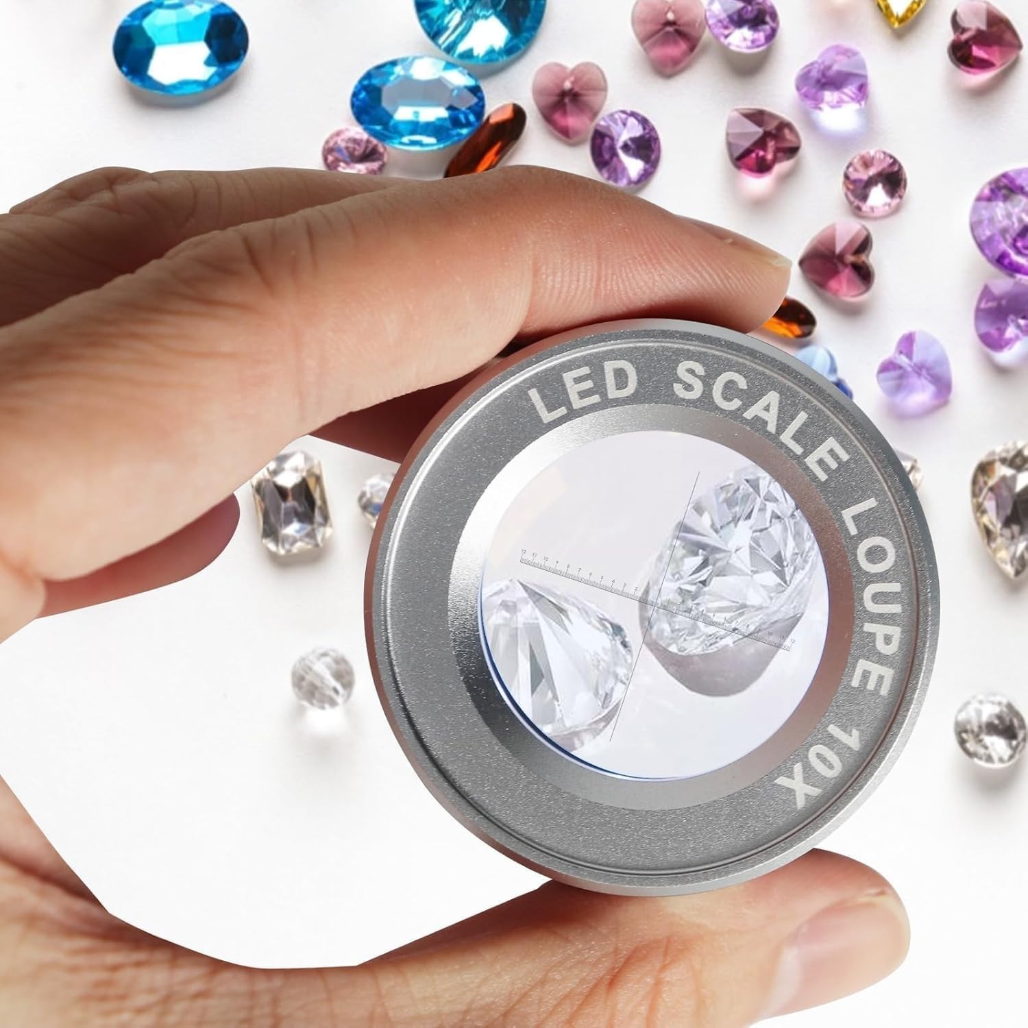 10X Jewelers Loupe Magnifier with LED/UV Lights and Scale, USB Rechargeable J…