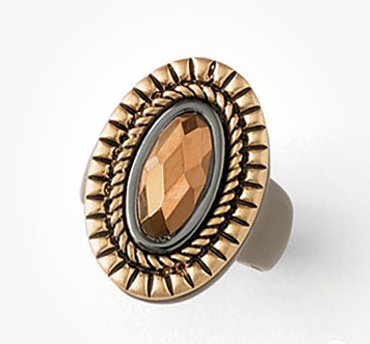 Lia Sophia Sable Oval Brown Facet Center Stone Gold & Silver Tone Ring Size 7