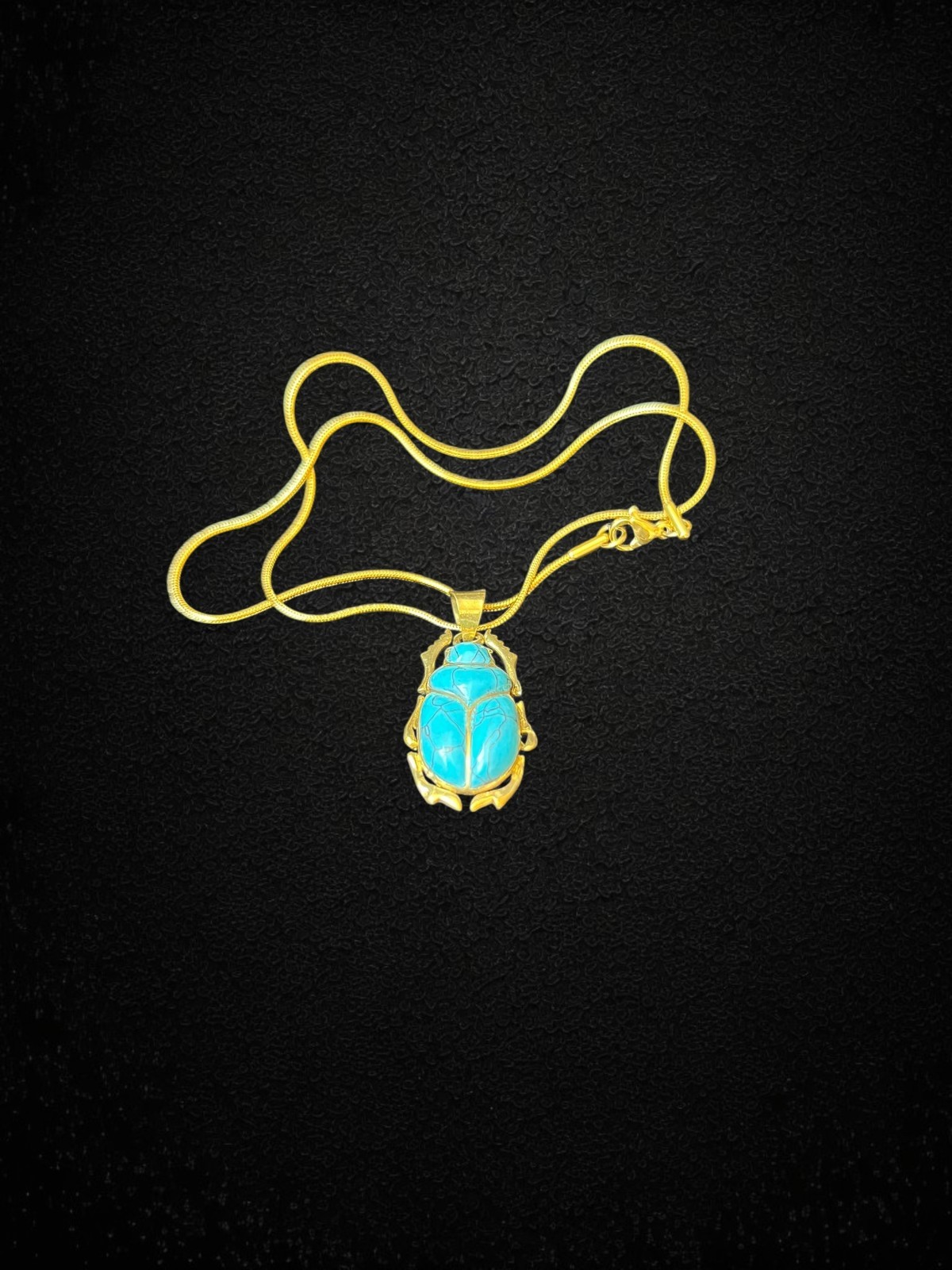 Turquoise Scarab Pendant Ancient Egyptian Amulet Necklace Gold Frame Beetle
