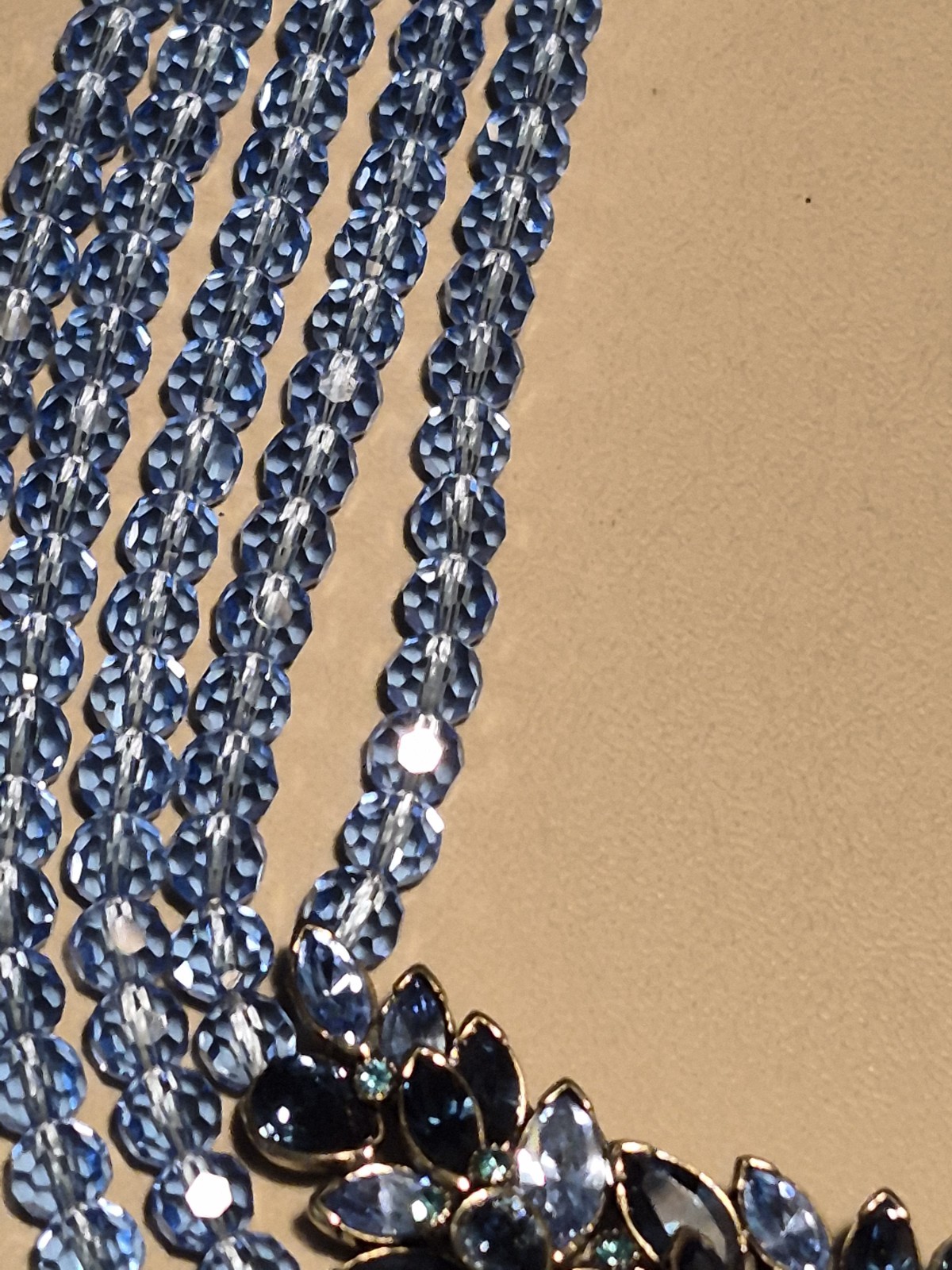 Heidi Daus Aqua and Dark Blue Multi Strand Necklace Blue Faceted Crystal Beads