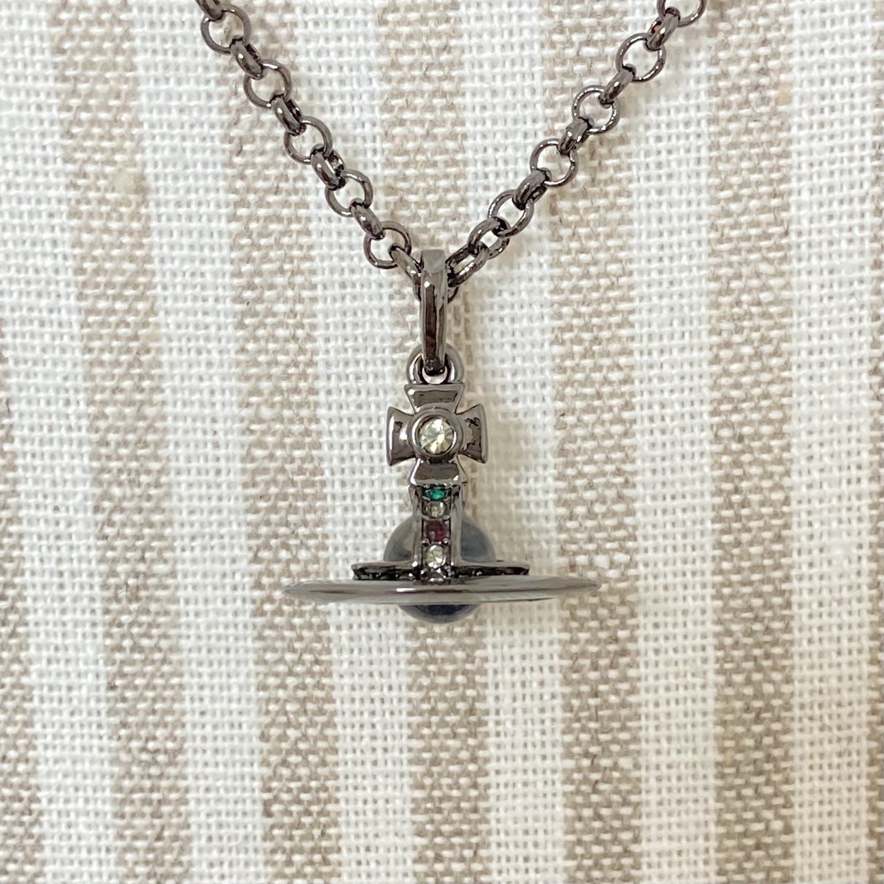 Vivienne Westwood Necklace Petit Orb Gunmetal Clear TOP 1.5 cm x 1.6 cm NO BOX