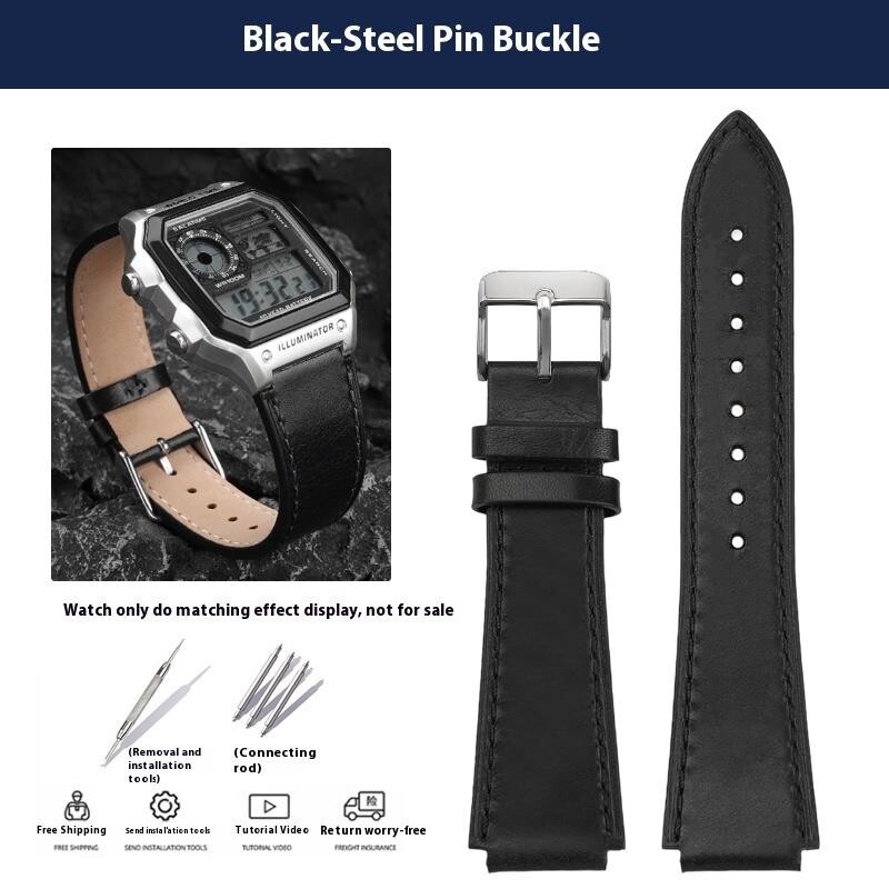 For Casio AE-1200 AE-1300 Genuine Leather Watchband Retro Burst Pattern Strap 18