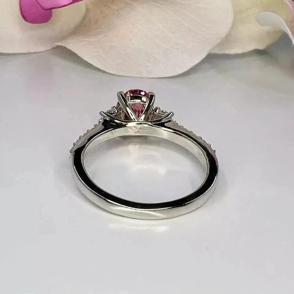 5.85 Ct Natural Pink Sapphire Diamond Bridal Wedding Ring 14K Real White Gold 7