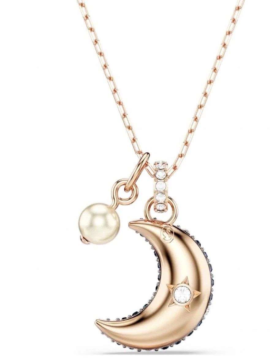 Swarovski Sublima Pendant Necklace Crystal Pearl Moon Rose Gold Plated 5671585