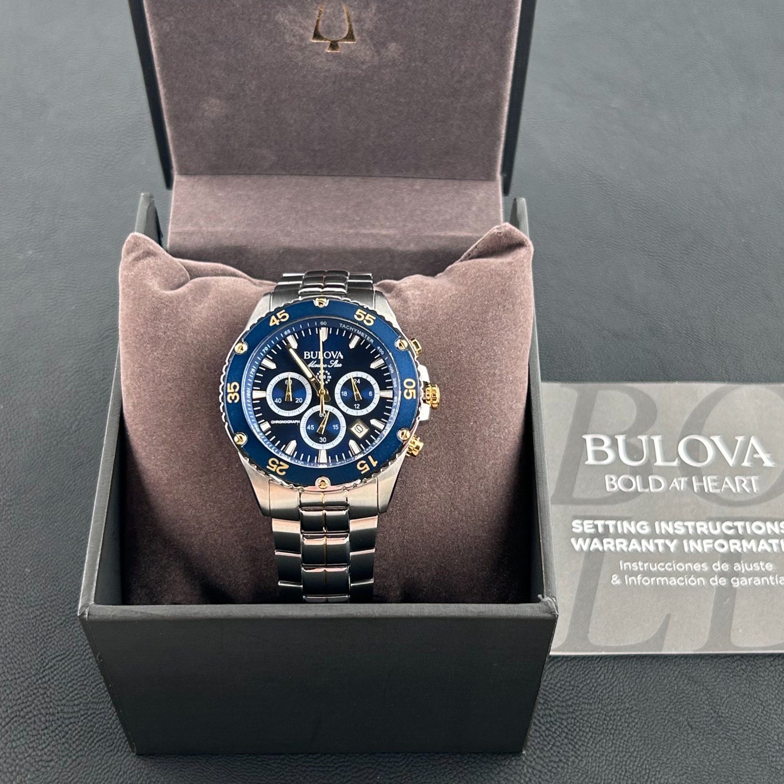 Bulova Men’s Marine Star 98B400 Blue Dial Two-Tone Chronograph Quartz Watch