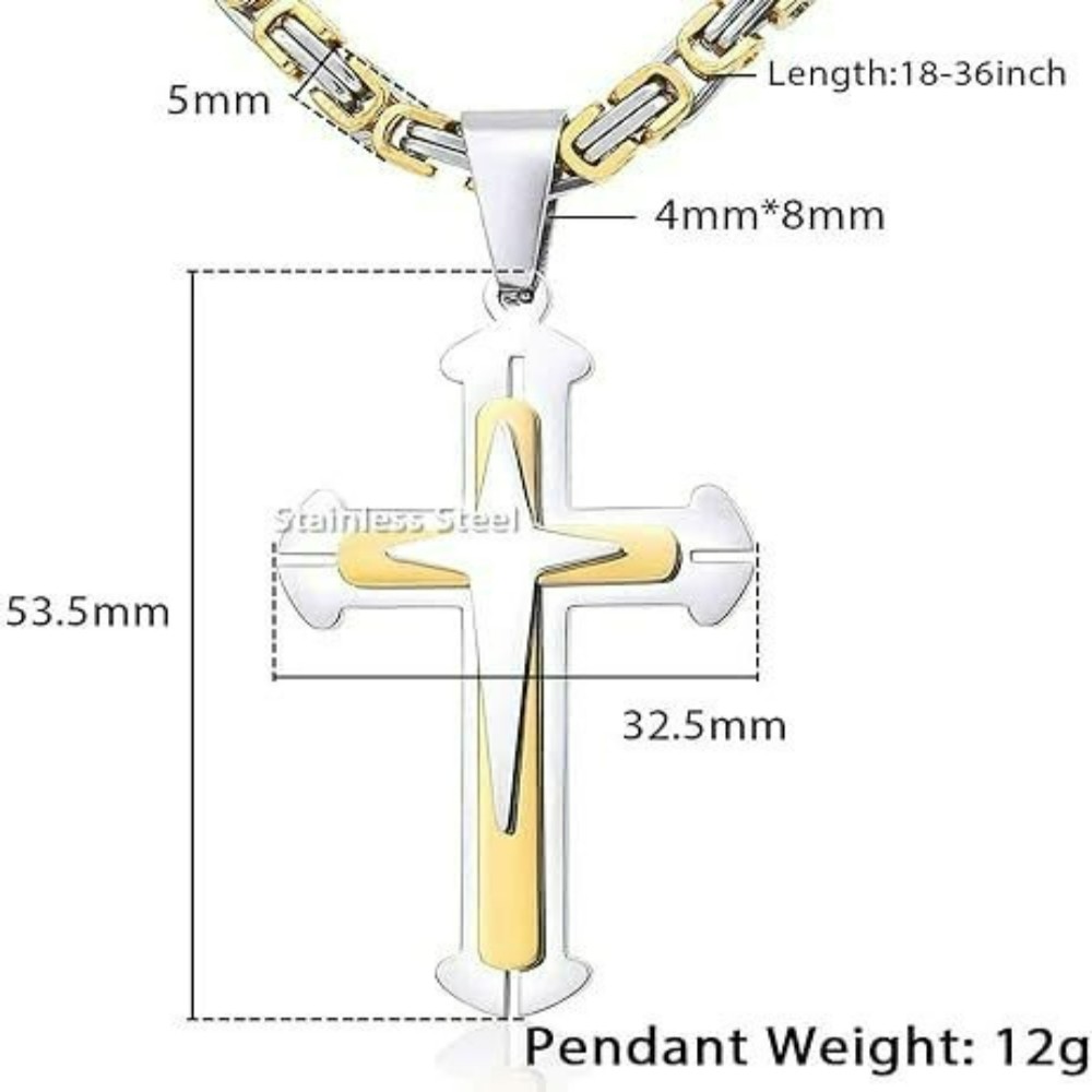 Men’s Heavy Solid Christian Cross Pendant Necklace Three Layer Stainless Steel